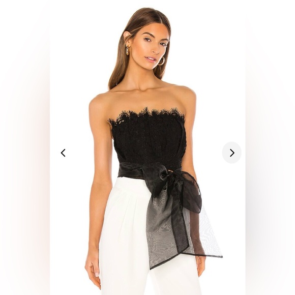 Lovers + Friends Antoinette Lace Strapless Top with Black Bow Tie Small - Picture 2 of 9